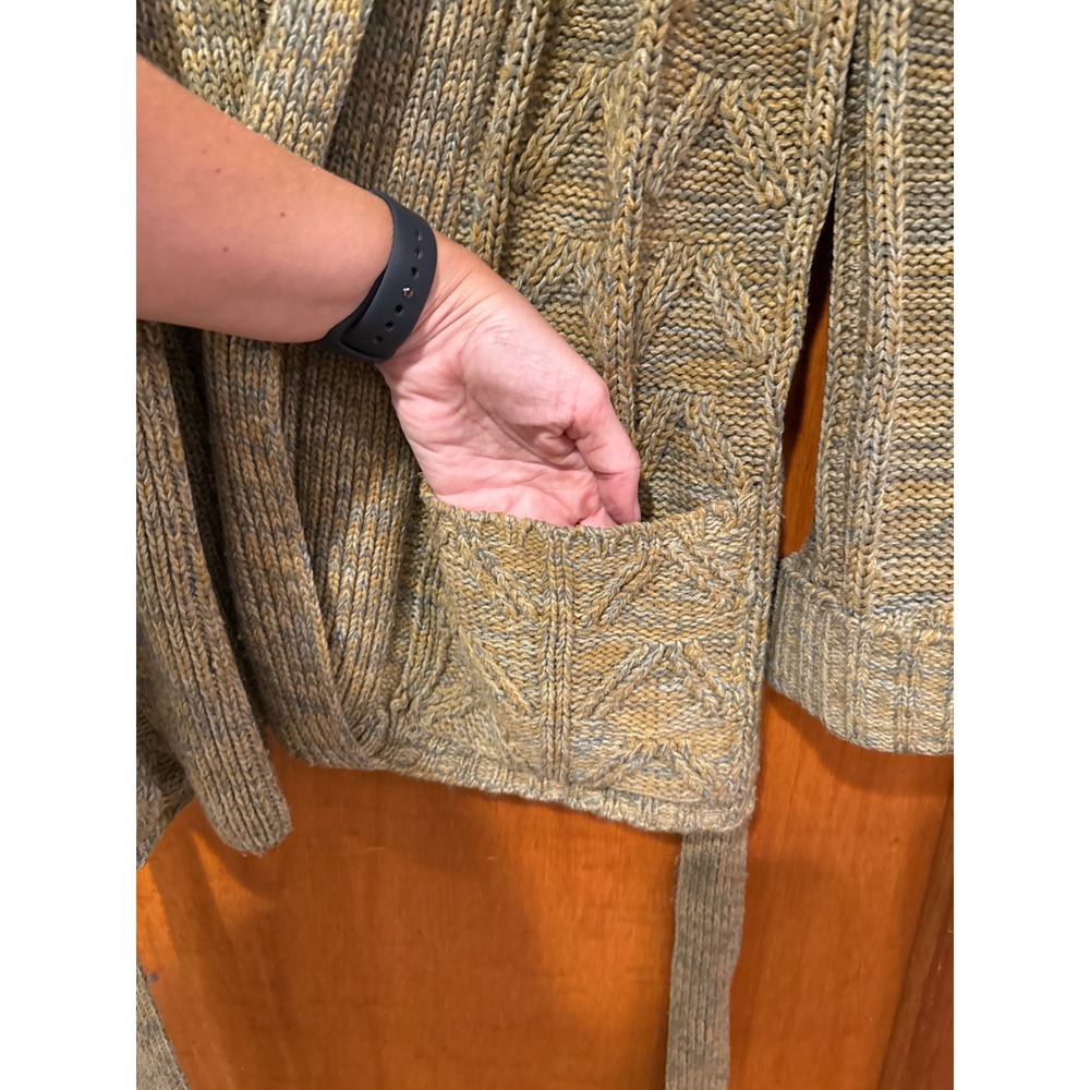 Sweater Bee Banff ltd Vintage knit gray gold cardigan belted cable grannycore - Picture 6 of 11